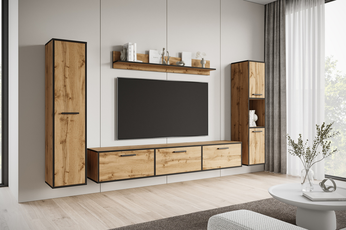 Meblościanka do salonu nowoczesna pod telewizor BUENO dąb wotan