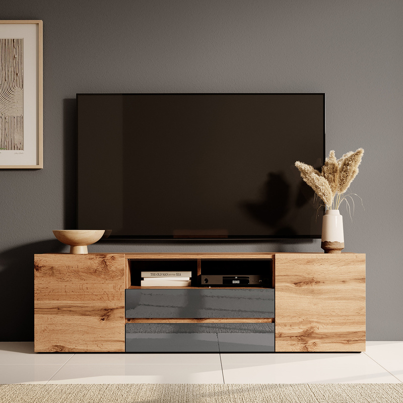 Dwudrzwiowa szafka RTV pod telewizor 137 cm do salonu dąb wotan SENZO