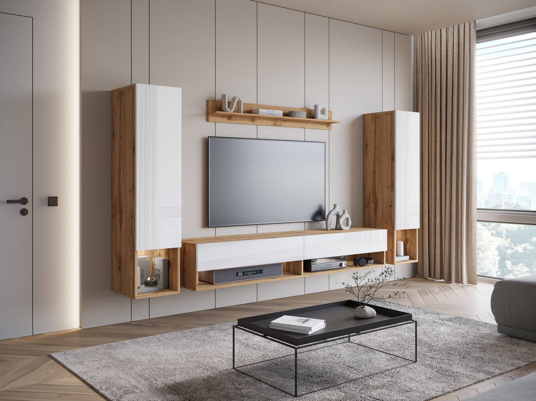 Mała meblościanka do salonu pod telewizor nowoczesna MADERA