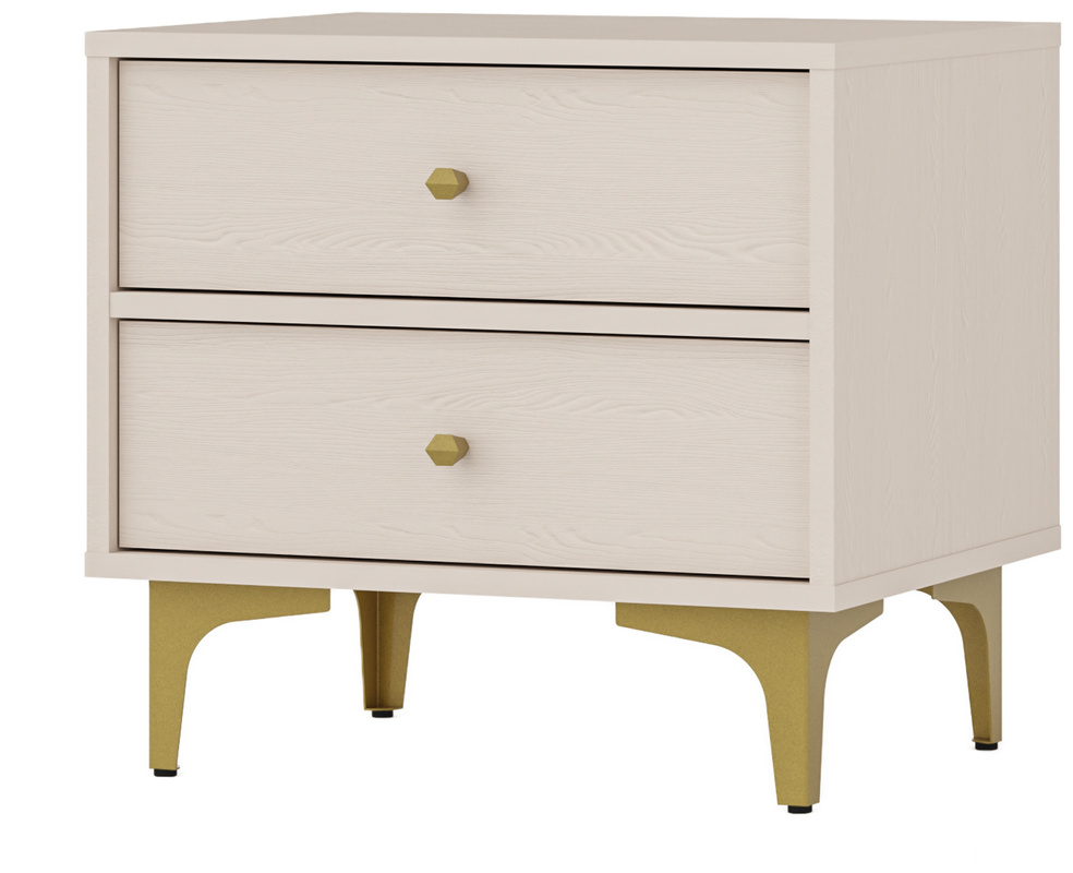 Beżowa szafka nocna z szufladami na metalowych nóżkach 52 cm TOKEN