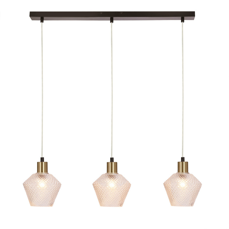 Czarna lampa wisząca do salonu 3-punktowa GRENIKO szklane klosze