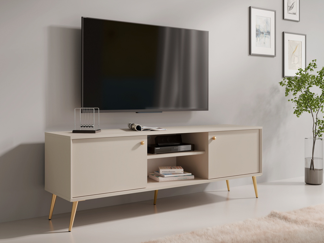 Szafka RTV pod telewizor 156 cm dwudrzwiowa ROSEA beż piaskowy