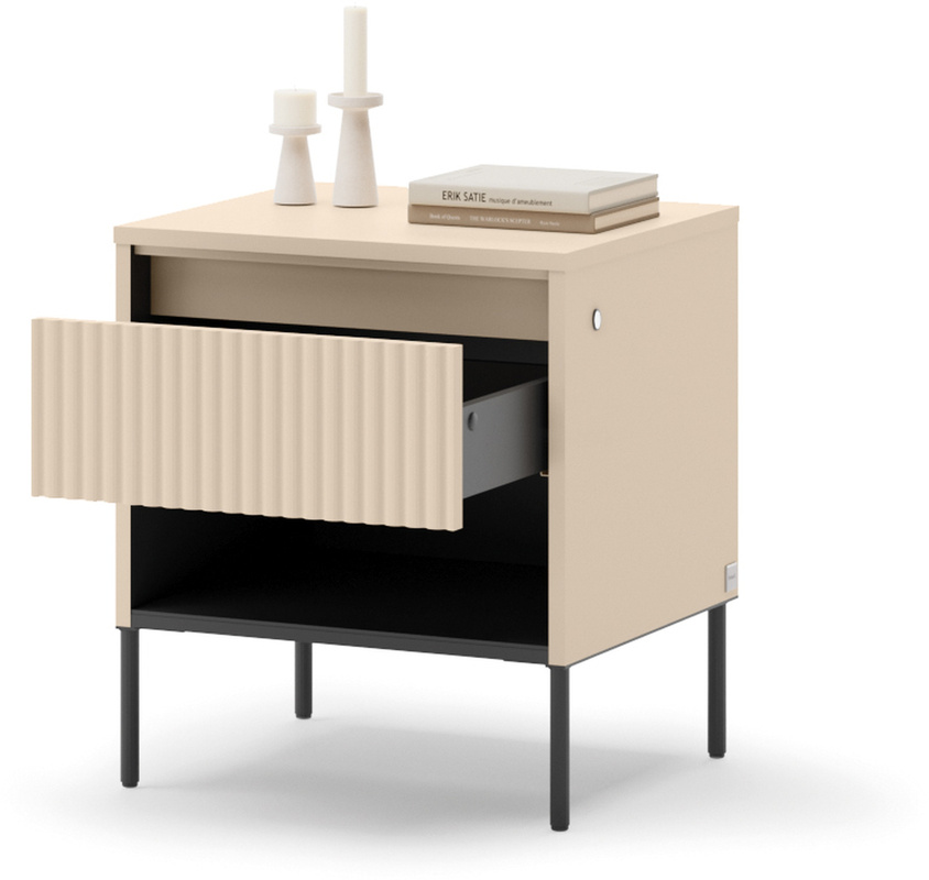 Beżowa szafka nocna stolik do sypialni TREND z oświetleniem