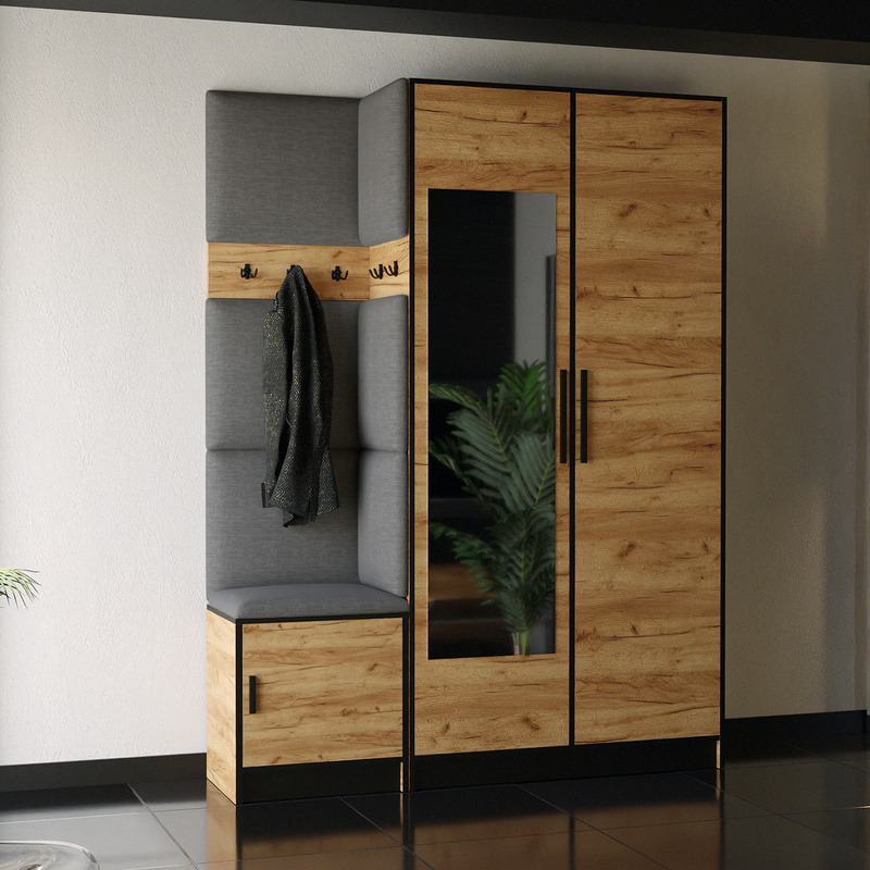 Garderoba do przedpokoju z lustrem dąb craft złoty RIVIO