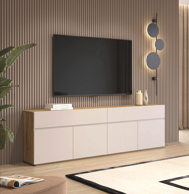 Komoda pod telewizor 200 cm z szufladami do salonu CRISS kaszmir