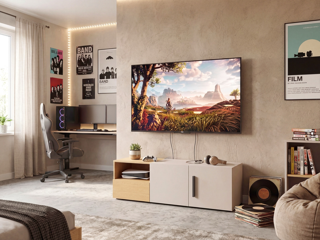 Szafka RTV 135 cm pod telewizor z szufladą stojąca LUMI kaszmir