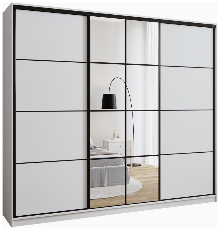 Duża biała szafa przesuwna 280 cm z lustrem do sypialni EDGE