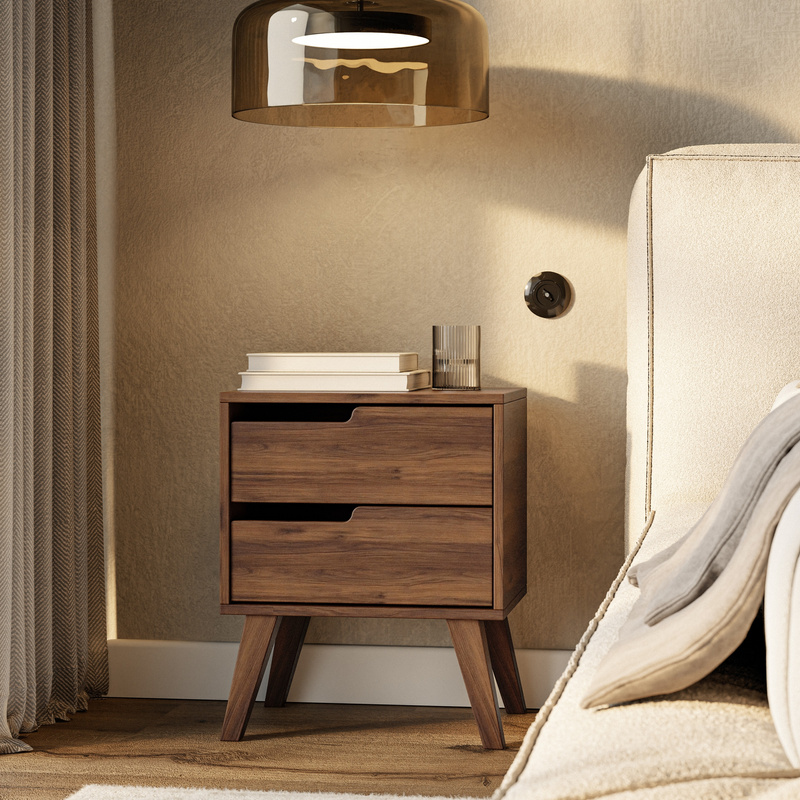 Szafka nocna z szufladami 45 cm do sypialni NIVARO orzech warmia