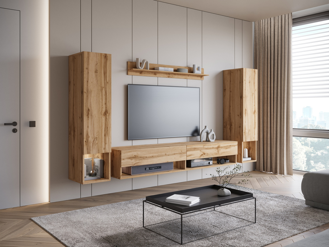 Meblościanka do salonu pod telewizor dąb wotan MADERA