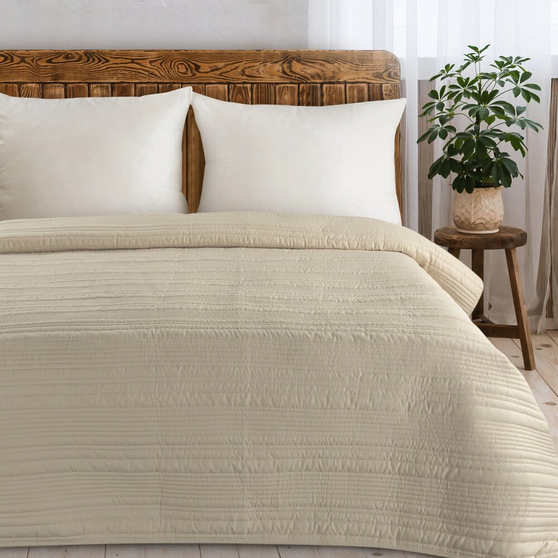 Narzuta na łóżko 170x210 cm TAYLA beżowa z przeszyciami microfibra