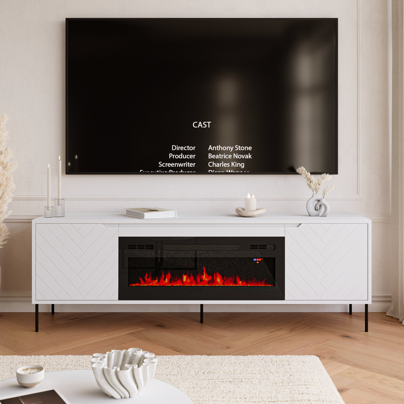 Szafka RTV z kominkiem 180 cm pod telewizor do salonu MIVIO