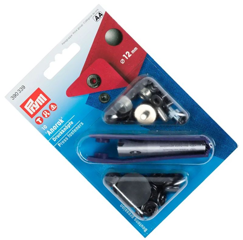 napy do kurtek, bluz czarne fi 12mm 10szt PRYM 390339 .