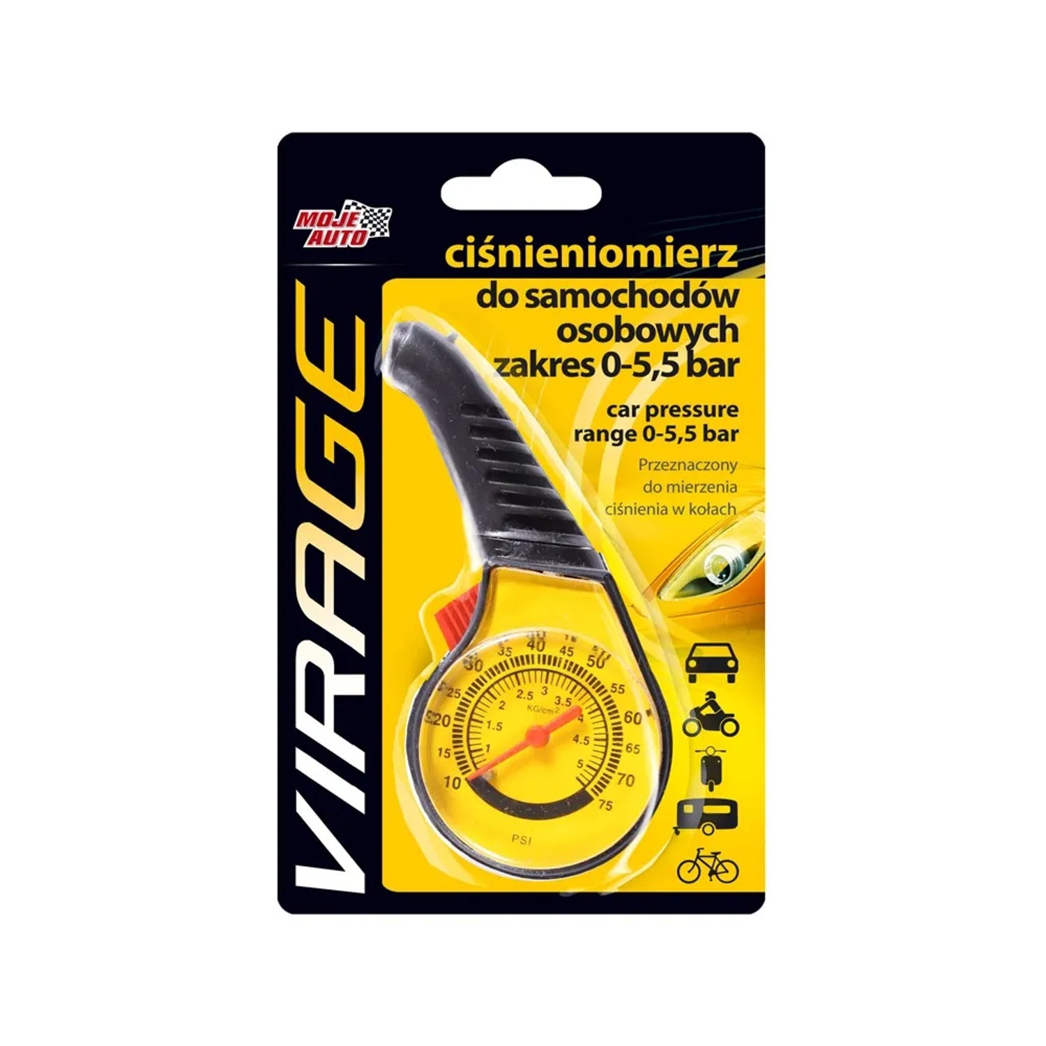 Moje Auto Ciśnieniomierz do samochodów osobowych 0-5,5 bar