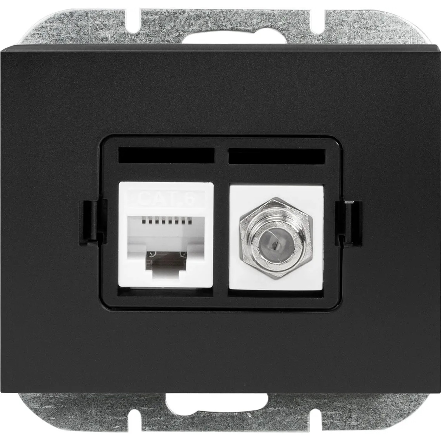 Gniazdo TV Onyx typu "F"+ RJ45 komputerowe czarny mat