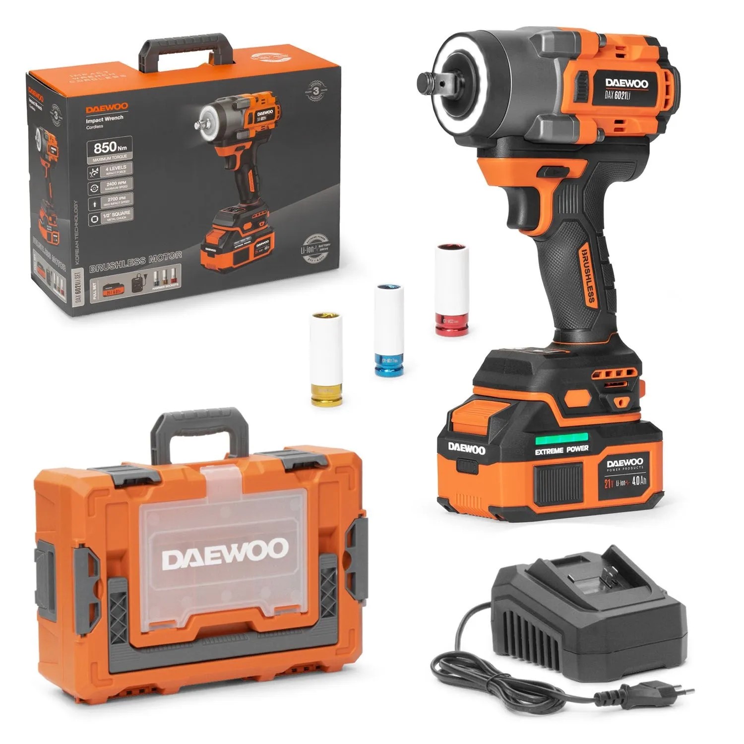 DAEWOO Klucz udarowy DAX 6021 Li Set 21V 4,0 Ah