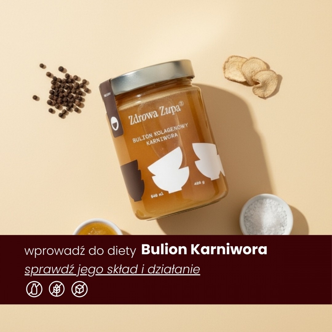Bulion kolagenowy Karniwora (długo gotowany, bez glutenu, bez laktozy, keto, carnivore, czysty skład 540 ml, do lodówki)