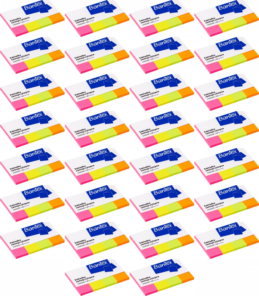 36x Zakładki samoprzylepne Bantex, proste, indeksujące, papier, 20x50mm, 4x40 sztuk, mix kolorów