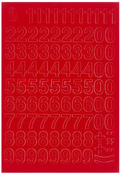 Cyfry samoprzylepne, 1.5 cm, 1 arkusz, czerwony