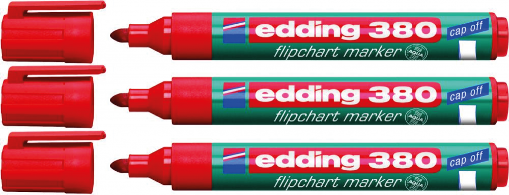 3x Marker do flipchartów edding 380, okrągła, 1.5-3mm, czerwony