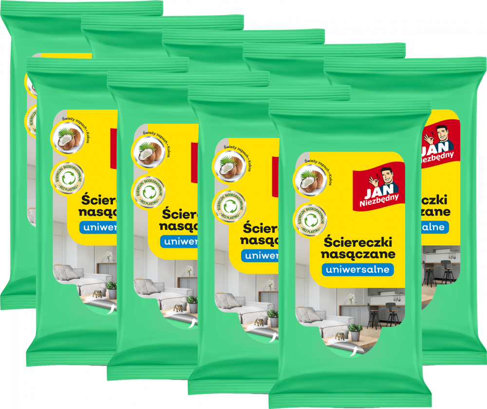 9x Ściereczki nasączane uniwersalne, Jan Niezbędny, 20x25 cm, 40 sztuk