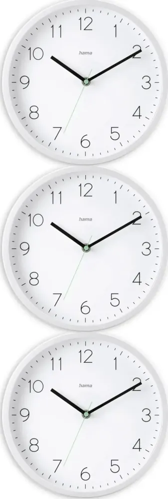 3x Zegar ścienny Hama Menorca, sterowany radiowo (DCF), 25cm, biały