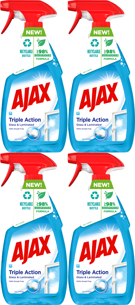 4x Płyn do mycia szyb Ajax Triple Action, z rozpylaczem, 500ml