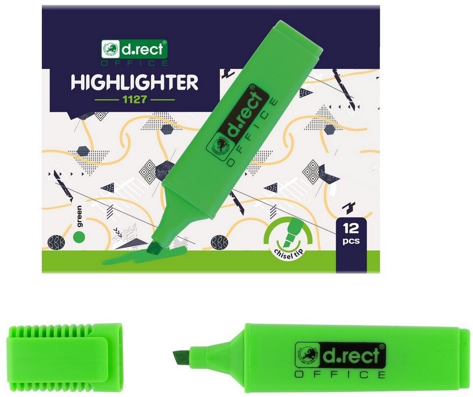 12x Zakreślacz D.Rect, 1127, ścięta, 5mm, zielony