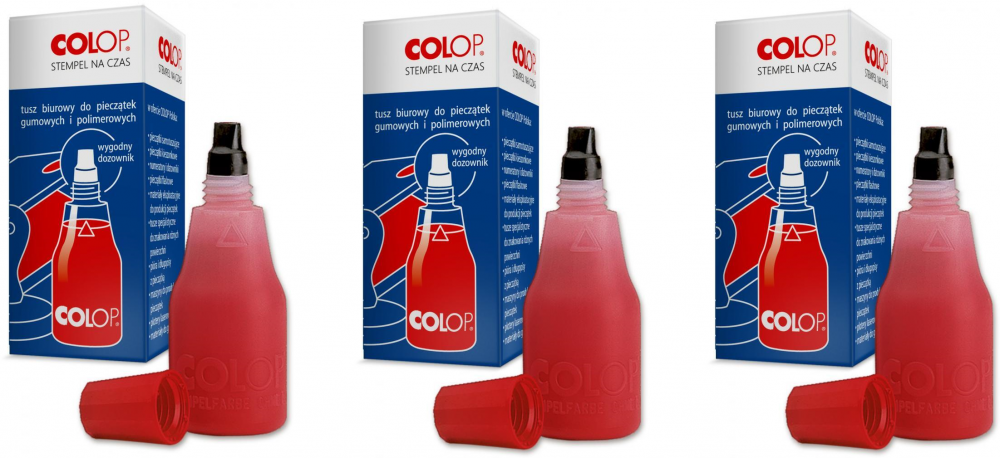 3x tusz do stempli Colop, 25ml, czerwony