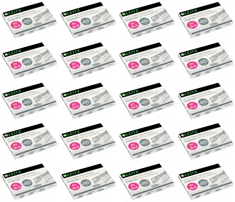 20x Zszywki Leitz Power Performance nr 8, Strong, 1000 sztuk, srebrny