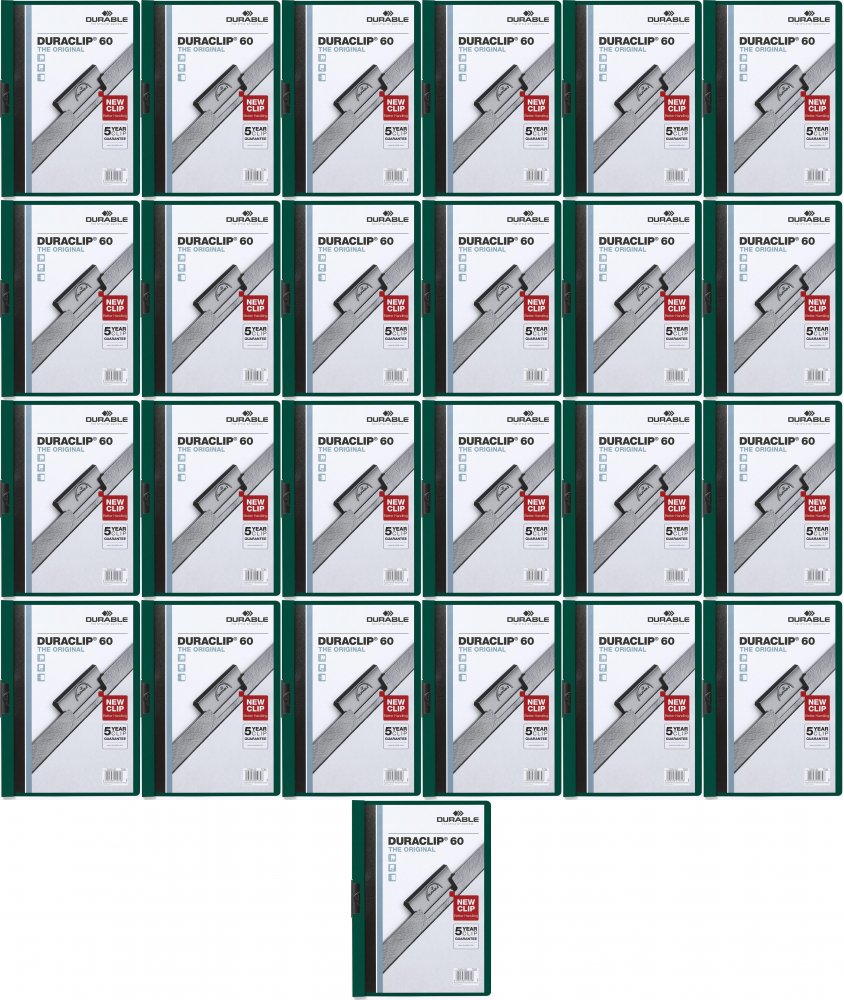 25x Skoroszyt plastikowy z klipsem Durable DuraClip, A4, do 60 kartek, zielony