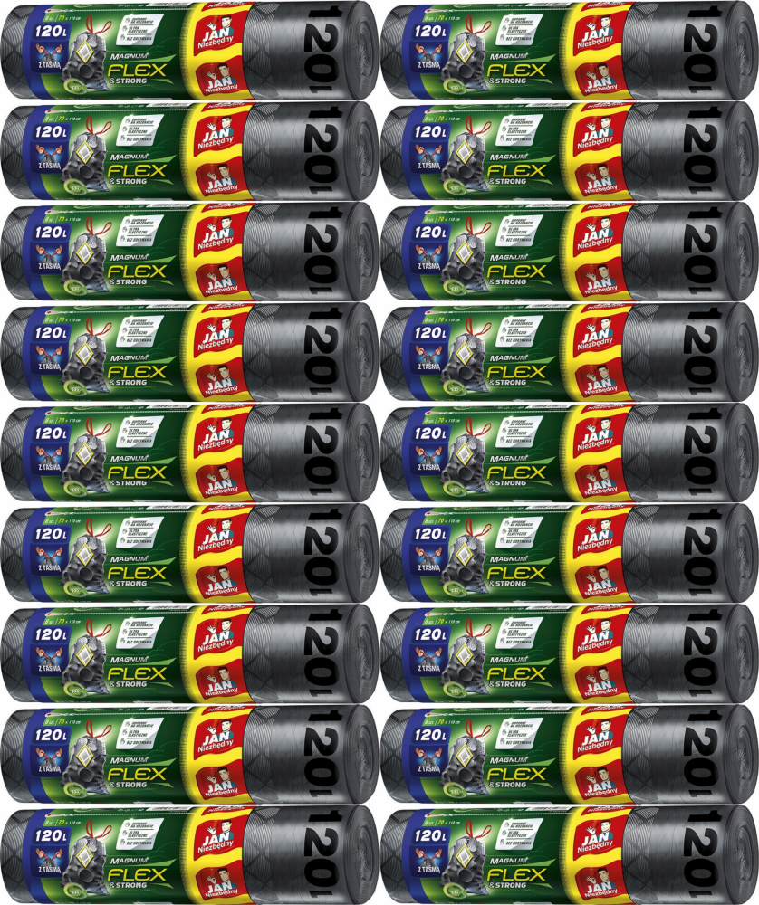 18x Worki na śmieci Jan Niezbędny Magnum Flex&Strong, z taśmą, na odpady zmieszane, 120l, 8 sztuk, grafitowy