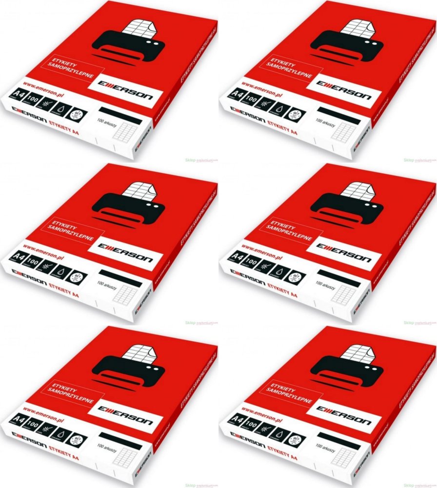 6x Etykiety samoprzylepne Emerson, 70x37mm, 100 arkuszy, biały