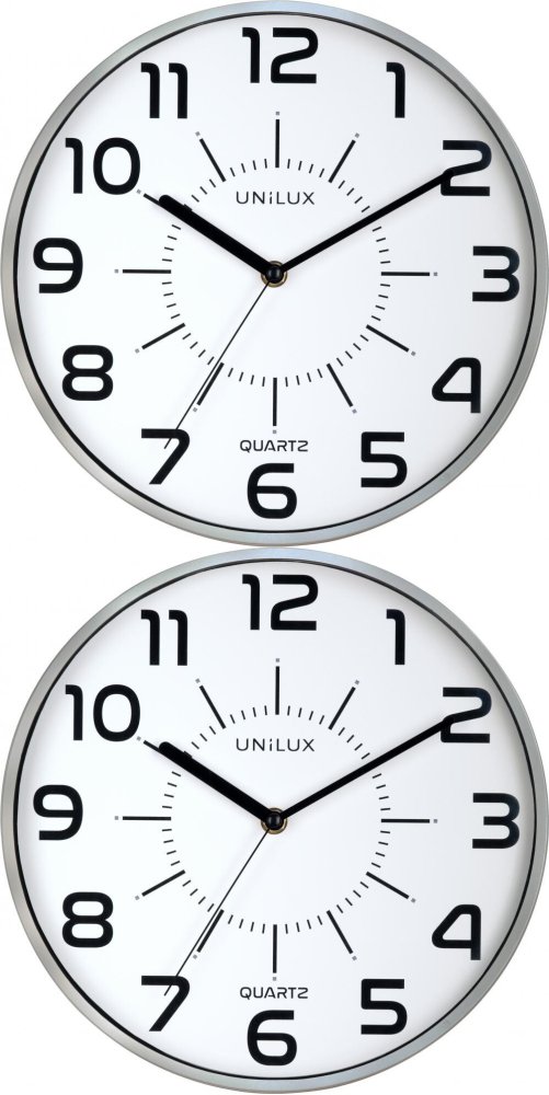 2x Zegar ścienny Unilux POP, 28.5cm, tarcza kolor biały, rama kolor metaliczny szary