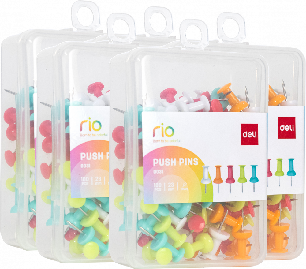 5x Pinezki Deli Rio, beczułki, 23mm, 100 sztuk, mix kolorów