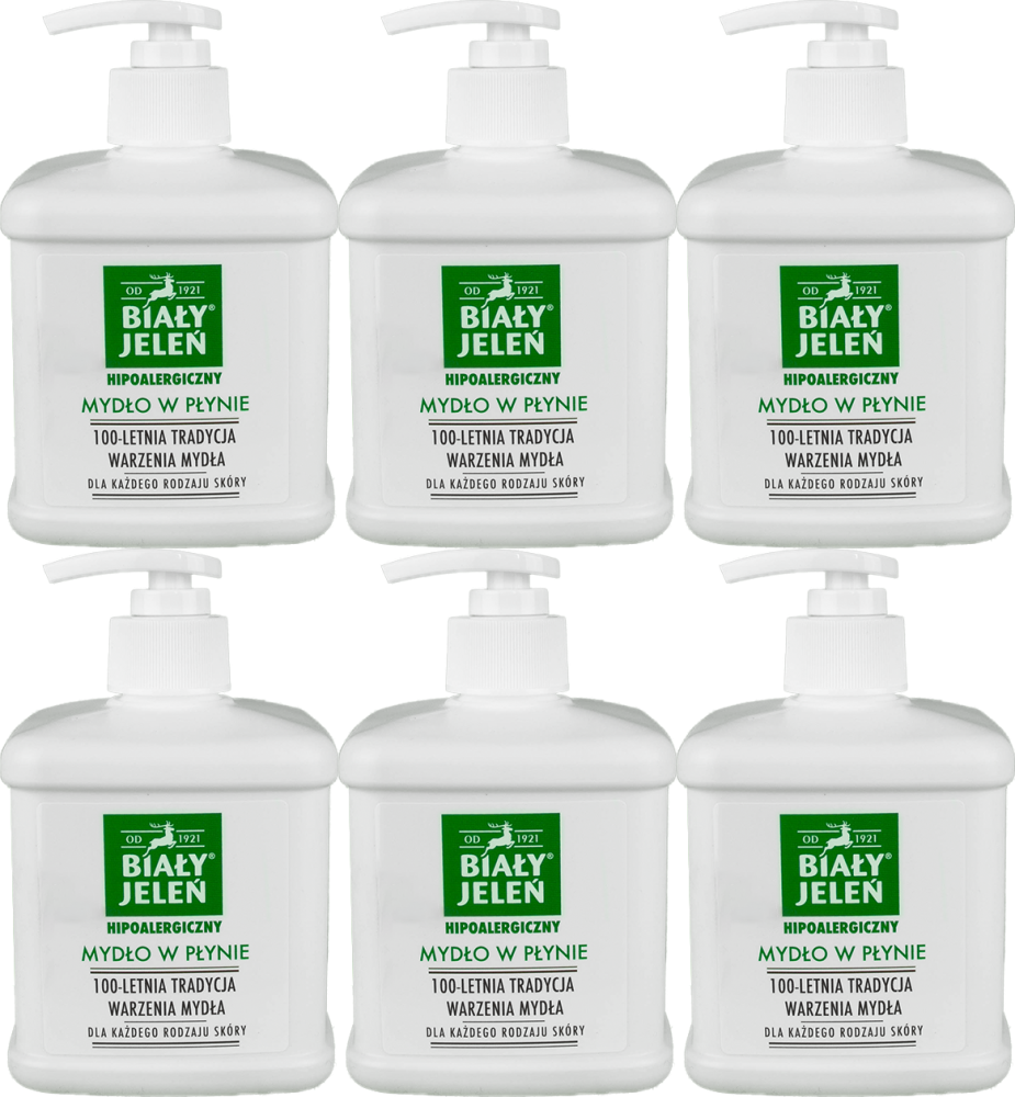 6x Mydło w płynie Biały Jeleń, z dozownikiem, 500 ml