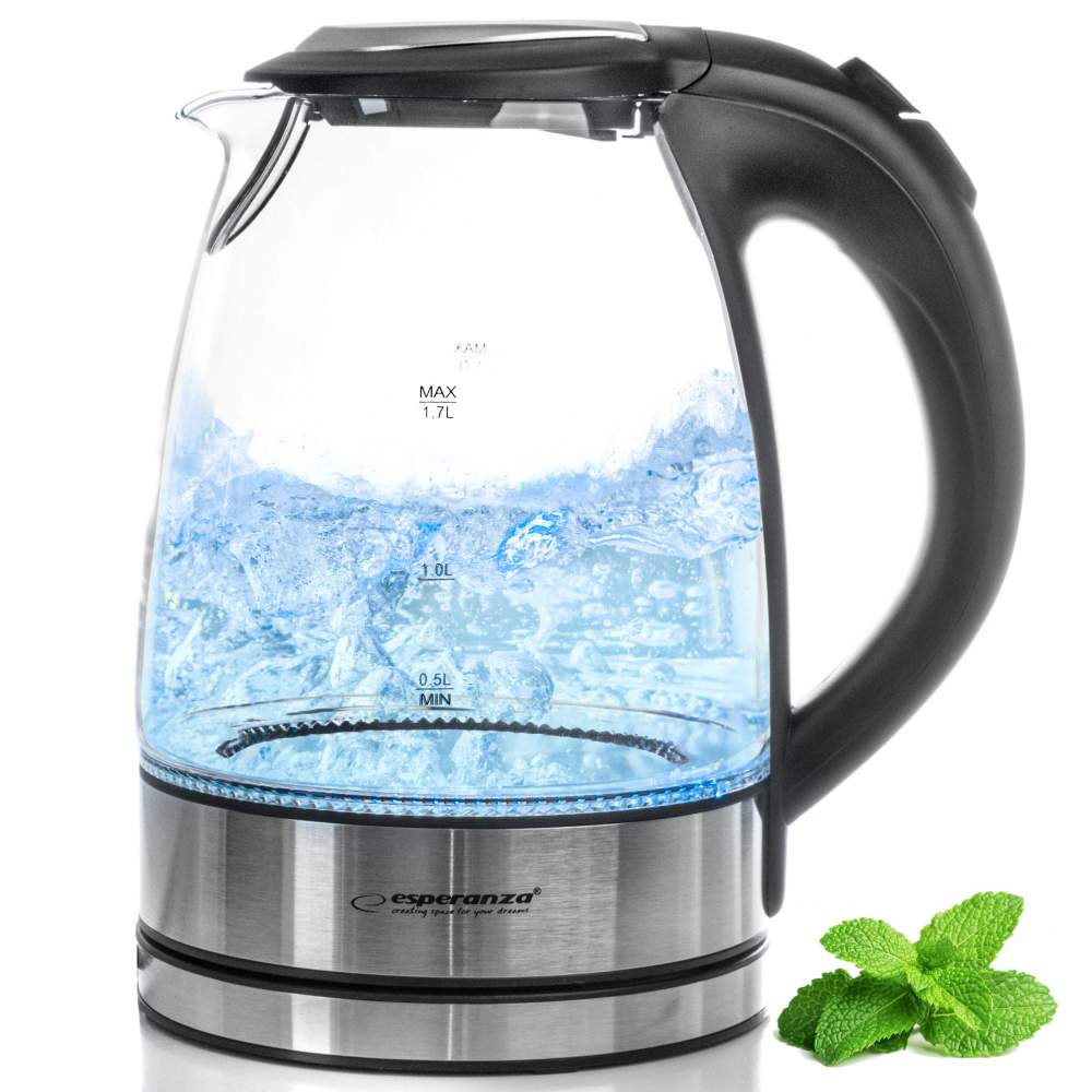 Czajnik elektryczny Esperanza EKK012, szklany, 1.7l, transparenty/czarny