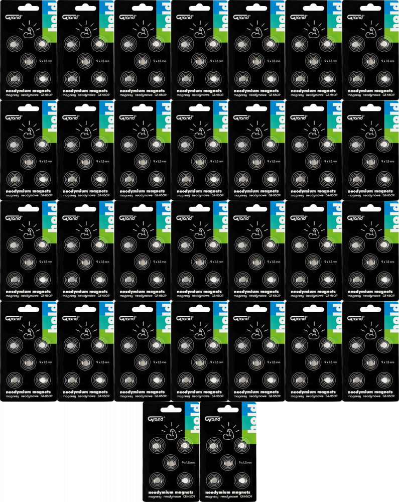 48x Magnesy neodymowe Grand GR-N509, 9mm, 5 sztuk, srebrny