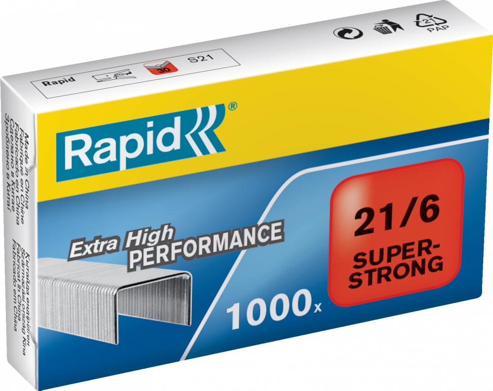 Zszywki Rapid Super Strong, 21/6 1M, 1000 sztuk, srebrny