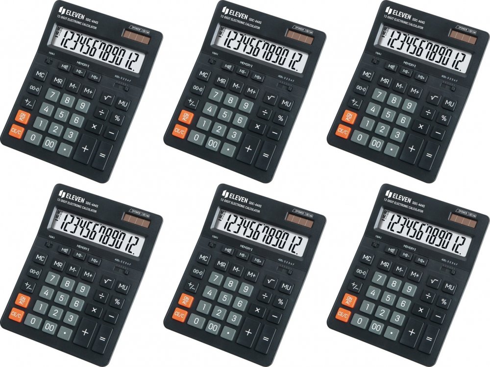 6x Kalkulator biurowy Eleven SDC-444S, 12 cyfr, czarny