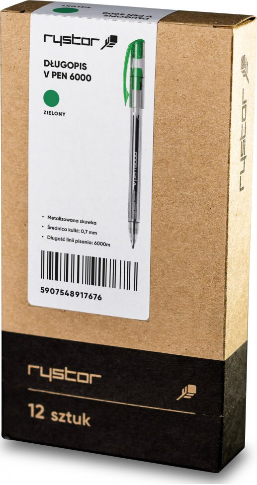 12x Długopis Rystor, V-Pen 6000, 0.7mm zielony
