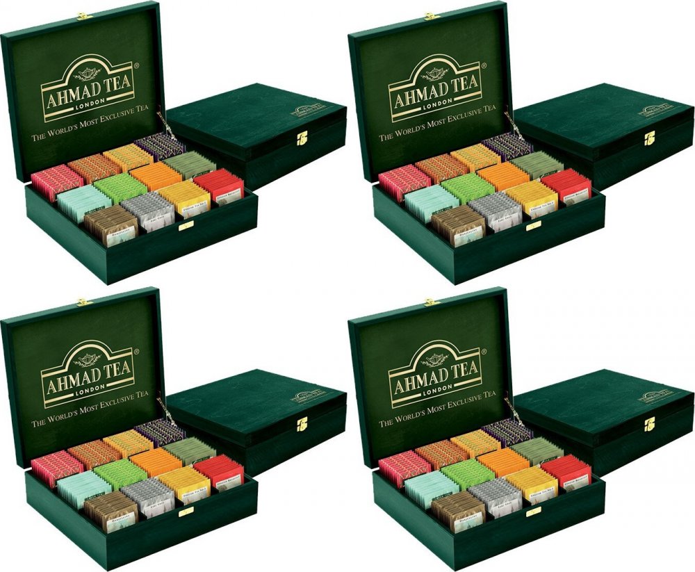 4x Zestaw herbat w kopertach Ahmad Tea, w zielonej skrzynce, 12 smaków, 120 sztuk x 2g