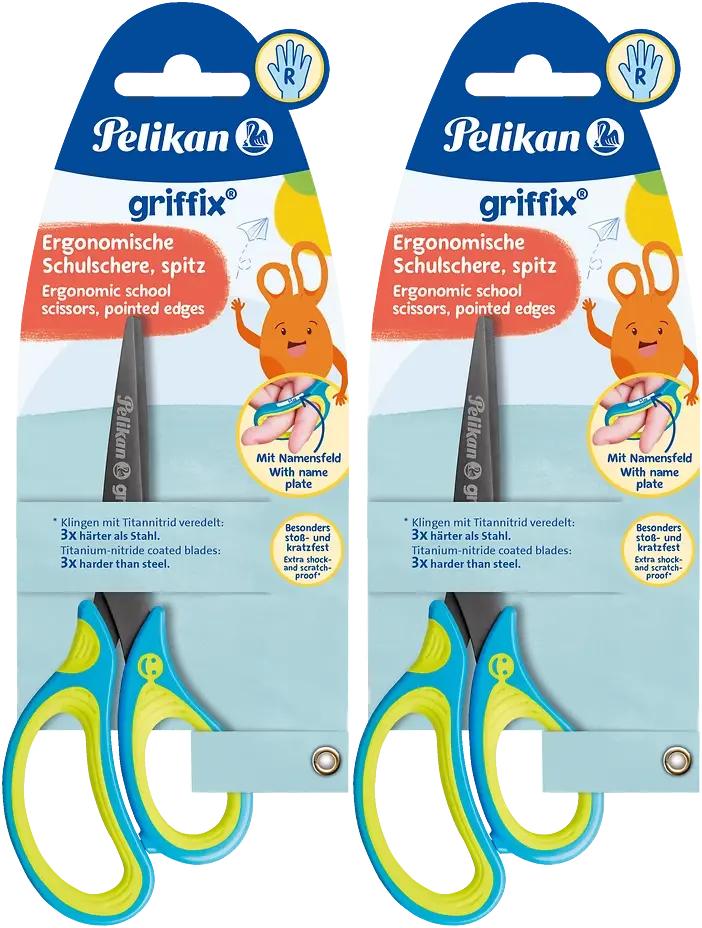 2x Nożyczki dla dzieci Pelikan Griffix, tytanowe, 15cm, żółto-niebieski