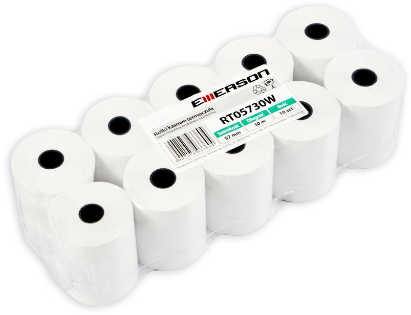 10x Rolka termiczna Emerson, 57mm x 30m, 50+/- 6g/m2, biały