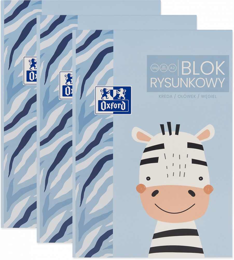 3x Blok rysunkowy Oxford Kids, A2, 20 kartek, biały