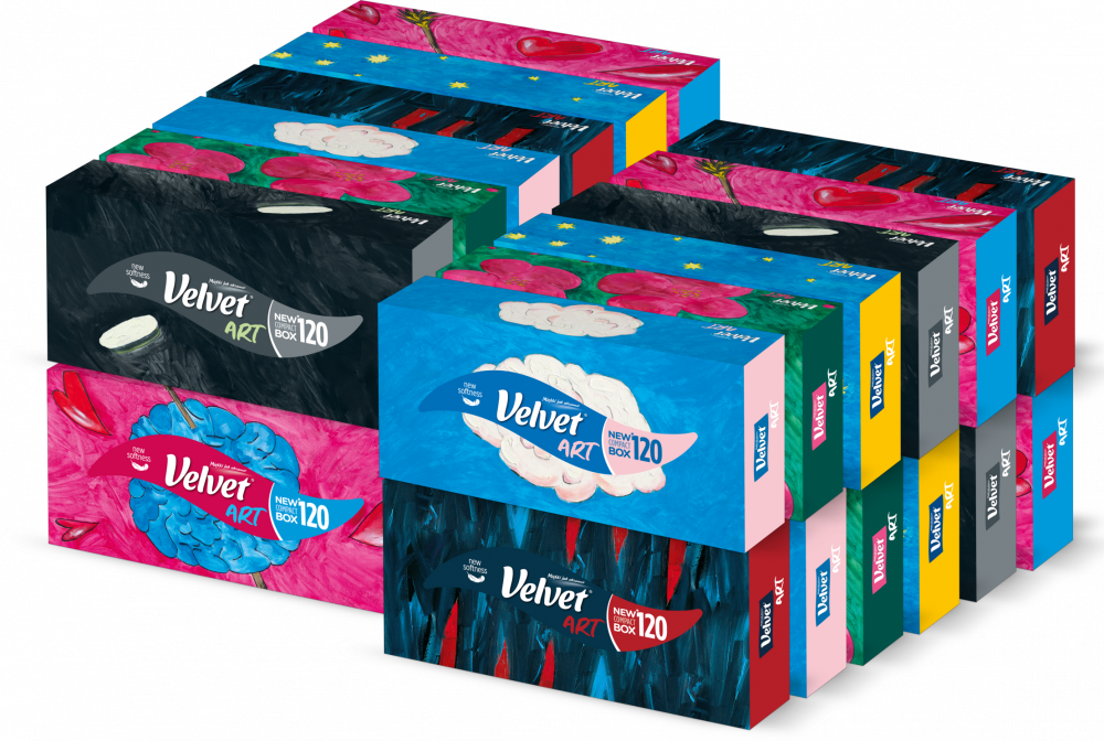 24x Chusteczki higieniczne Velvet ART w kartoniku, 120 sztuk, mix wzorów