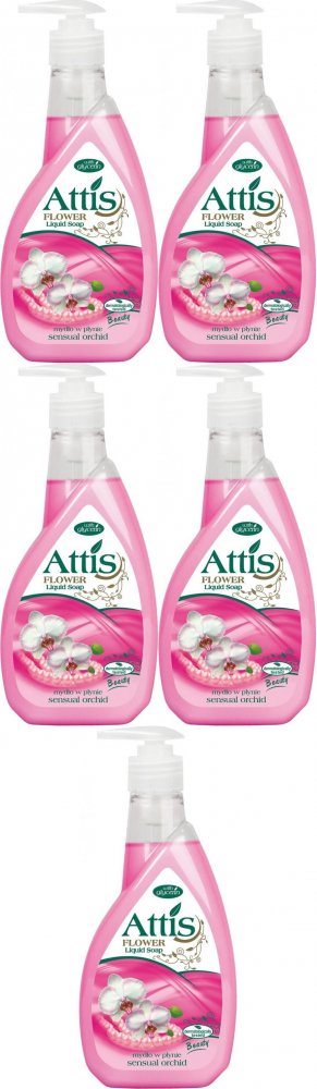 5x Mydło w płynie Attis Gold Drop, orchidea,z dozownikiem, 400ml