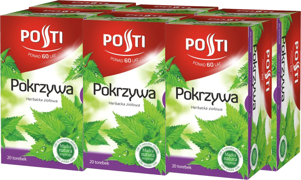6x Herbata ziołowa w torebkach Posti, pokrzywa, 20 sztuk x 1.5g