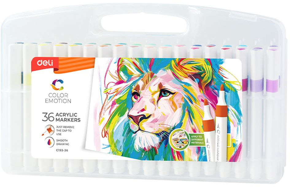 Pisak akrylowy Deli, 36 sztuk, mix kolorów