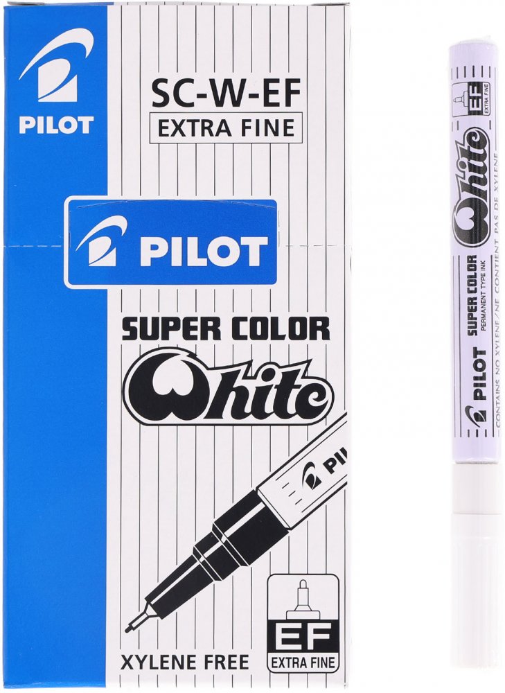 12x Marker olejowy Pilot, Super Color Extra Fine, okrągła, 1mm, biały