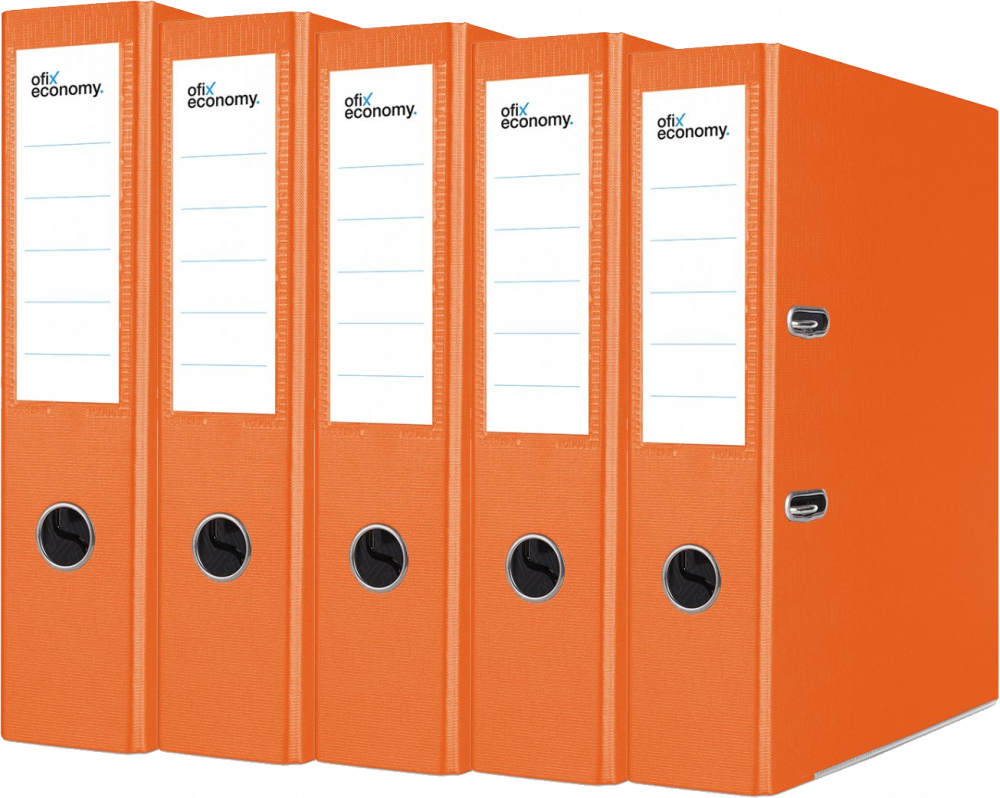 5x Segregator A4 Ofix Economy, z wyklejką, 75mm, do 500 kartek, pomarańczowy